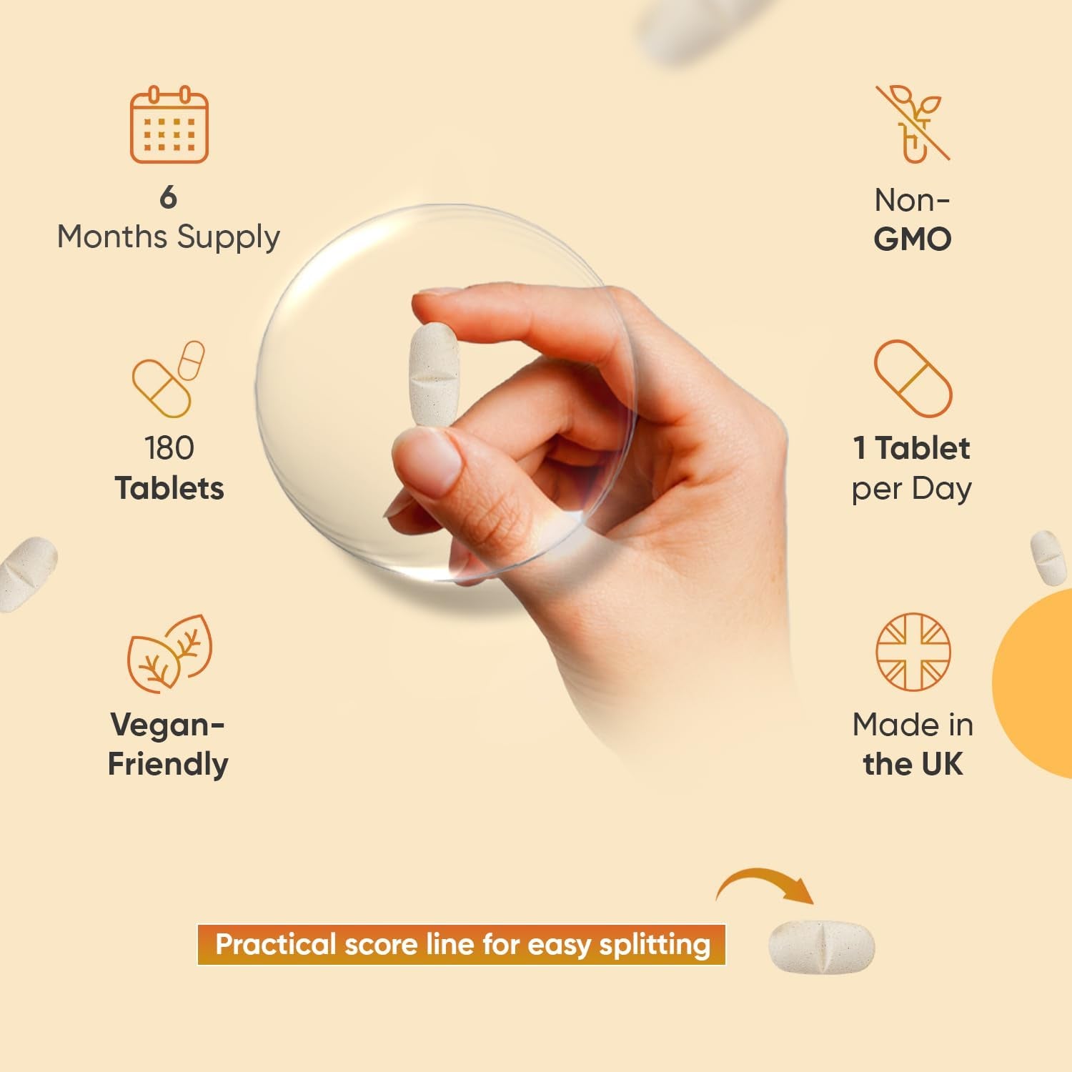 Vitamin C Tablets 1000Mg - 180 Tablets - 6 Months Supply - Added Rosehips & Bioflavonoids - Vegan, Gluten-Free & Non-Gmo - VIT C Supplement (As Ascorbic Acid) - 1 per Day - Made in the UK