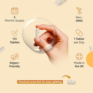 Vitamin C Tablets 1000Mg - 180 Tablets - 6 Months Supply - Added Rosehips & Bioflavonoids - Vegan, Gluten-Free & Non-Gmo - VIT C Supplement (As Ascorbic Acid) - 1 per Day - Made in the UK