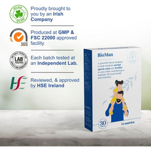 Bioman: Support Men Fertility, Sperm Quality, Testosterone Balance, Stamina & Overall Health 30+ Premium Ingredients | Grape Seed, Maca Root, Fenugreek Seeds & Selenium-30 Tablets
