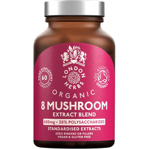 Organic Mushroom Complex 8 | Pure Fruiting Body Extracts Zero Additives | High Strength 30% Extract of Lion'S Mane, Reishi, Cordyceps, Chaga, Shiitake, Tremella, Maitake & Oyster | 60 Vegan Capsules