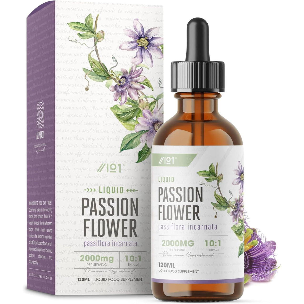Passion Flower (Passiflora Incarnata) Herb Drops – Alcohol-Free Mother Tincture - 120Ml Liquid Extract Drops Food Supplement - by Alpha01