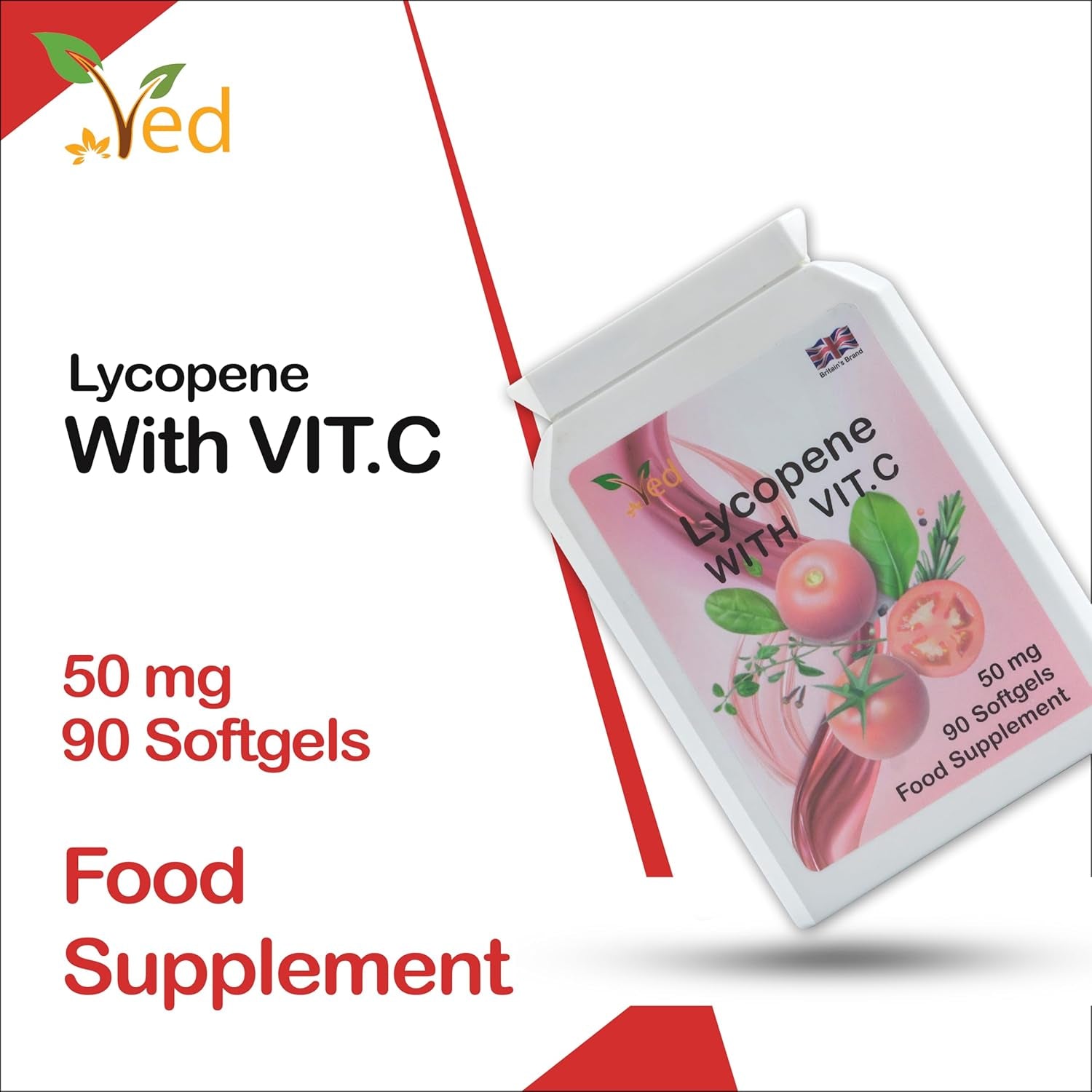 Ved Lycopene Supplement, Supports Energy Balance, Non-Gmo, High Lycopene,50Mg X 90 Softgels