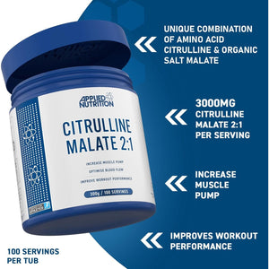 Applied Nutrition Citrulline Malate 2:1 | 3000Mg per Serving Nitric Oxide Booster Amino Acid Powder Supports Muscle Recovery Improves Performance Vegan Gluten Free (300G - 100 Servings) (Unflavoured)