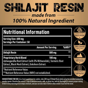Shilajit Resin Gold Standard Shilajit - 600Mg Himalayan Shilajit Blend with Ayurvedic Herbal Extracts, High Levels of Fulvic Acid, Supports Energy and Performance, 30G (Pack of 1)