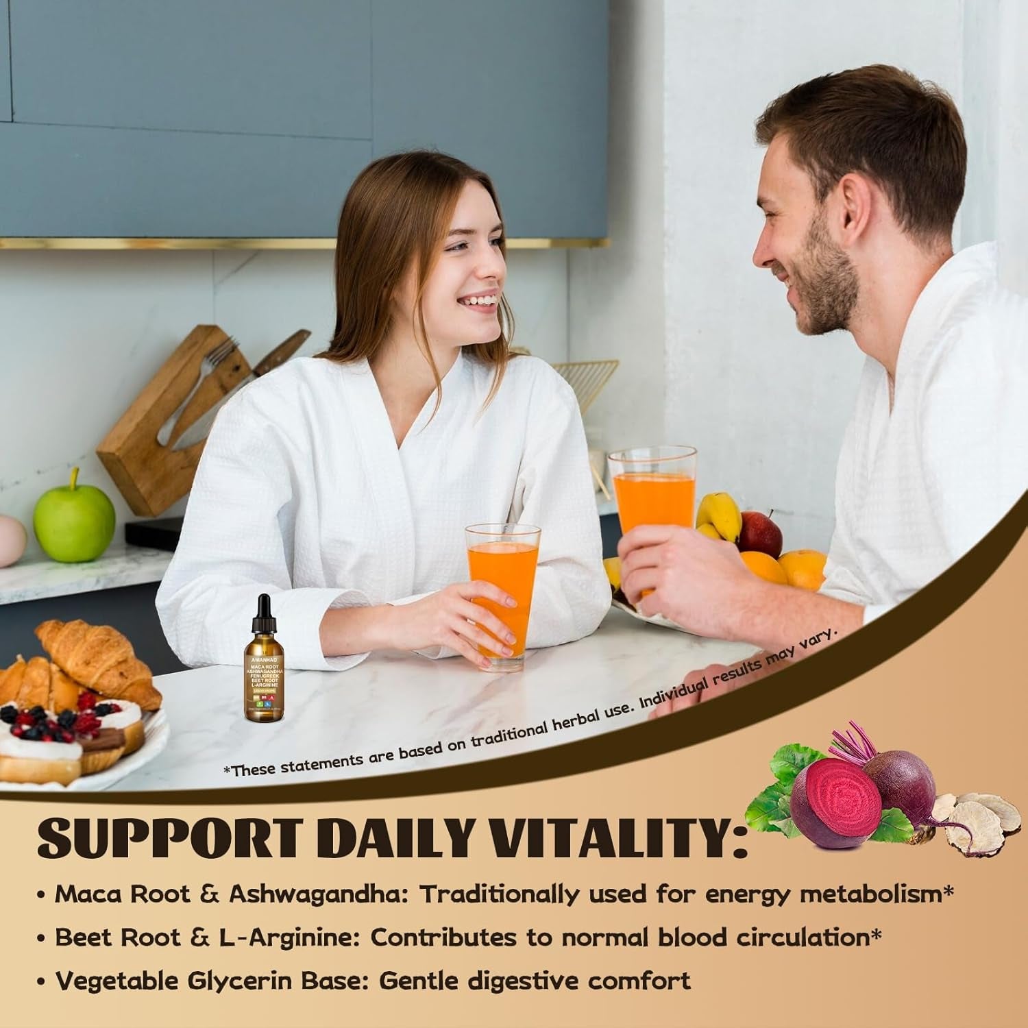 Maca Root Liquid Drops with with Ashwagandha, Fenugreek, Beet Root and L-Arginine - High Strength 60Ml Vegan for Energy Support for Women & Men - Support Mood, Energy & Fitness