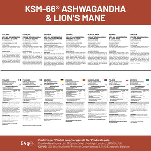 KSM-66 Ashwagandha and Lions Mane Tablets - High Strength 2200Mg | KSM-66 Ashwagandha Root Extract and Lions Mane Mushroom Extract - 120 Vegan Tablets with Black Pepper - UK Made by Prowise