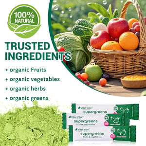 Vital Vibe Super Greens Powder 30 Servings - with Prebiotics, Probiotics & 3G Fiber - Spirulina, Chlorella for Gut Health, Energy & Digestion - Mango Flavor, Vegan, Zero Sugar