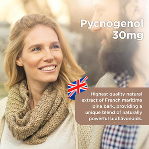 Healthspan Pycnogenol 30Mg (60 Tablets) | French Maritime Pine Bark Extract | Providing Naturally Powerful Bioflavonoids | No Pesticides and No Herbicides | Vegan