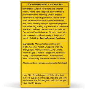 VITL Hair, Skin & Nails + Collagen, a Dose of Classic Complexion Heroes Such as Collagen, Vitamin E, Biotin and Zinc | 30 Capsules