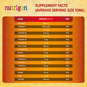 Nutrigen Propolis Syrup for Kids – Advanced Immune Support with Propolis, Vitamins, and Minerals in Blackberry Juice – Helps Prevent & Relieve Recurrent Infections, Shortens Illness Duration, 200 Ml