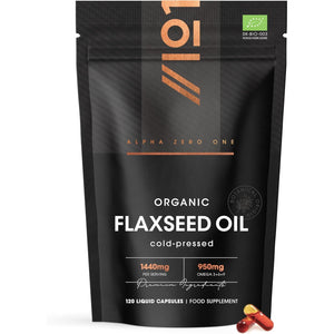 Organic Flaxseed Oil 1440Mg - 64% Omega 3-6-9 – 120 Vegan Liquid Capsules – Cold Pressed – Rich in Alpha Linoleic Acid, Linoleic Acid & Oleic Acid - by Alpha01