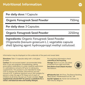 Organic Fenugreek Capsules - up to 8 Months of Supply and 2250Mg, 240 Capsules 100% Pure Fenugreek Powder - Soil Association Certified, Vegan Supplement, Made in the UK by Nutravita