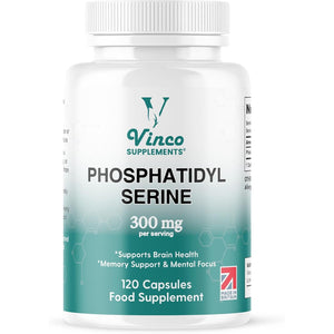 Vinco Phosphatidylserine Supplement - 120 High Strength Phosphatidylserine Capsules - 300Mg per Serving - Non GMO & Gluten Free