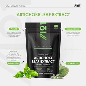 Organic Artichoke Extract 7500Mg - High Strength Cynara Scolymus Supplement - 90 Vegan Capsules (3 Months Supply) - Resealable and Recyclable Pouch - by Alpha01