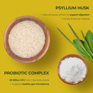 4000Mg Fibre Supplement Psyllium Husk Capsules with Probiotics - 20 Billion CFU with 5 Strains - Soluble Fibre with Added 100Mg Inulin - Gut Health Supplements for Adults - High Fiber Supplement