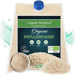 Organic Psyllium Husk Powder (500G) | 99% Pure | High in Fibre | Digestive Support, Regularity & Weight Management | 100+ Servings | Gluten-Free | Premium for Baking by Organic Wonders®