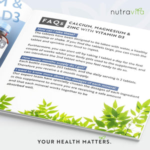 Calcium Magnesium & Zinc with Vitamin D D3 Copper Selenium Boron and Manganese - 365 Tablets - Nutravita