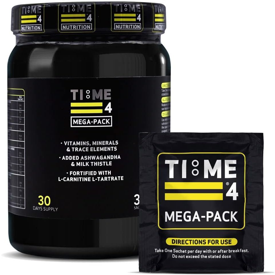 Time 4 Mega - Pack 30 Day Supply - Ultra High Strength Vitamins, Minerals, Trace Elements, Herbal Extracts, Omega 3 Fatty Acids, L-Carnitine, Coq10, Liver Support Liver Health & Nootropic Complex
