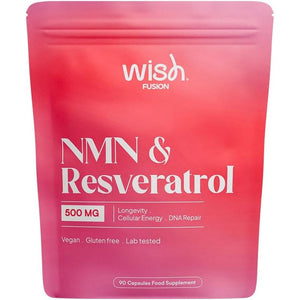 Wish Fusion NMN & Resveratrol 500Mg, NAD+ Level Support Longevity, Cellular Energy & DNA Repair, NMN Supplements UK for anti Aging, 90 Vegan Capsules