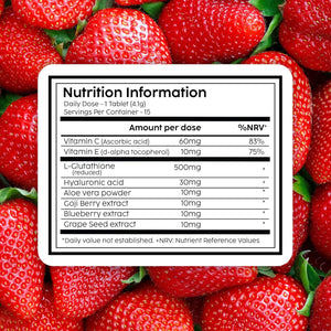 PLIX Glowy Skin 500Mg Glutathione Supplement with Hyaluronic Acid, Vitamin C, E & Berries | 30 Effervescent Tablets, Strawberry Flavor