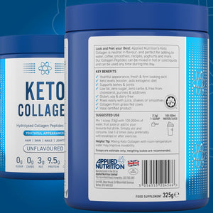 Applied Nutrition Keto Collagen Protein - Keto Protein Powder with MCT, Ketogenic & Paleo Diet, Zero Sugar & Carbs, Healthy Skin, Hair, Nails (Unflavoured) (325G - 25 Servings)
