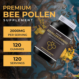 Fraction One Bee Pollen Gummies – 120 Gummies - 2000 Mg Bee Propolis with 100% NRV Vitamin D and Zinc per Serving – Vegan, Immune Boost, Anti-Inflammatory, Antiviral and Antibacterial –120 Days Supply