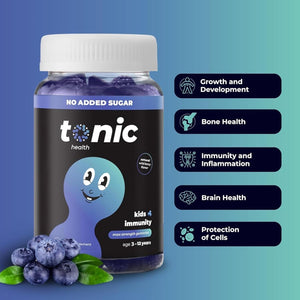 Tonic Health Kids Immunity Gummies - 7 in 1, Elderberry Gummies, No Added Sugar, No Sweeteners, Vitamins C, D and Zinc, Wild Berry Flavour, Month Supply (60 Count), Ages 3-12, Vegan.