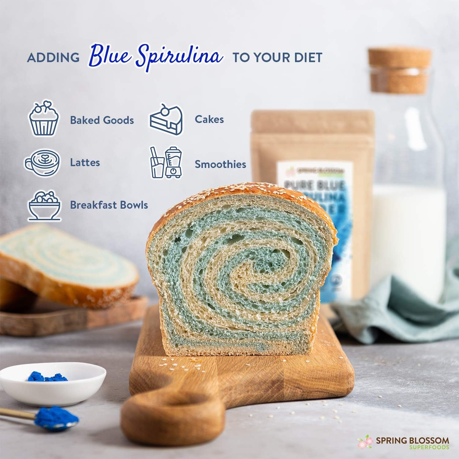 75G Blue Spirulina Powder 100% Natural Phycocyanin Vibrant Blue Colour Premium Quality Vegan Superfood Packed with Antioxidants, Protein, Vitamins & Amino Acids, Nutrient-Dense Immune System Booster