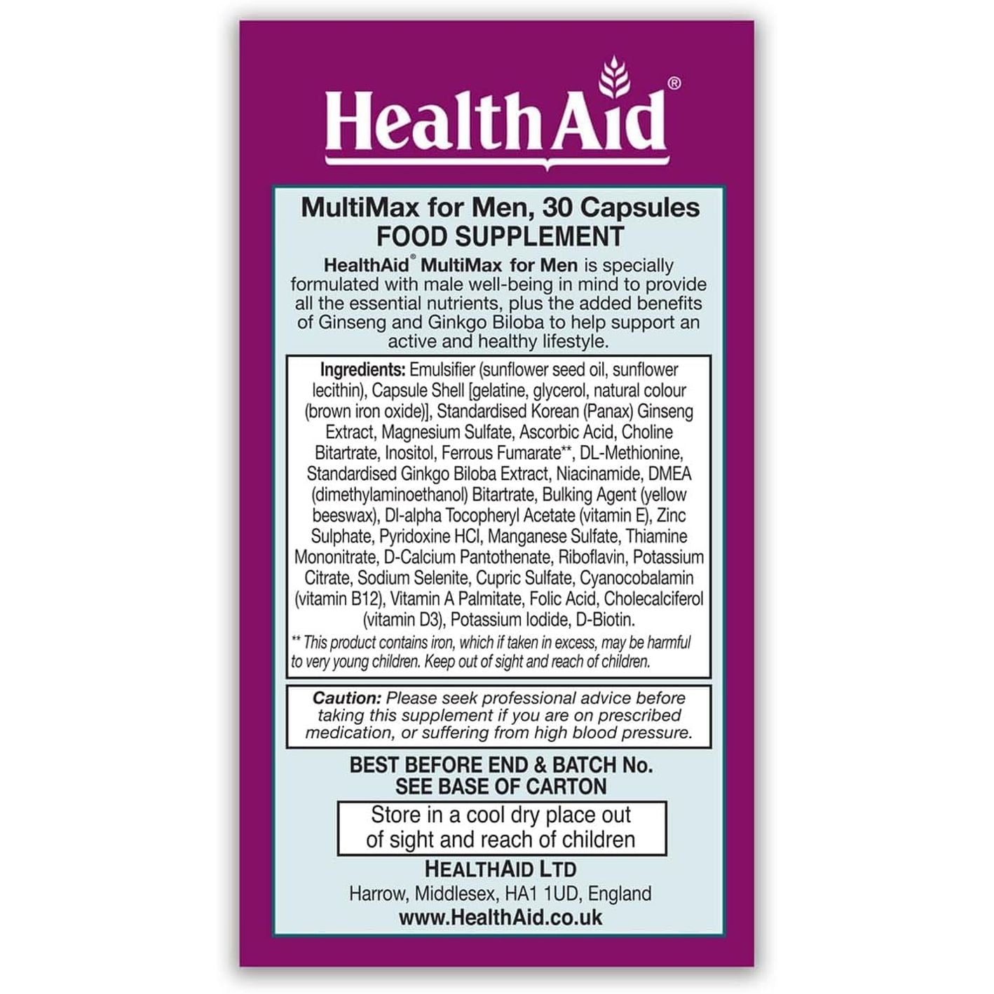 Healthaid Multimax for Men Multivitamins and Minerals, 30 Capsules