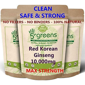 Red Korean Ginseng | 120 High Strength Capsules 10,000Mg per Capsule, 500Mg 20:1 Extract (10 Grams Raw Powder Equivalent) | 100% Clean Natural No Filers or Additional Chemical