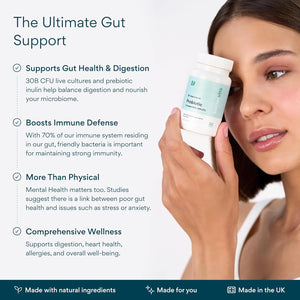 Bettervits Probiotics for Gut Health | 30 Billion CFU for Adults | Bloating Relief & Complete Gut Repair | with Acidophilus, Prebiotic Inulin, Vitamin B12 & Lactobacillus | 30 Capsules