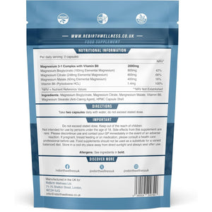 Magnesium Glycinate 3-In-1 Complex with Vitamin B6-2000Mg per Serving of Glycinate, Citrate & Malate - Providing 468Mg Elemental Magnesium. 90 Capsules - Made in UK - 3Rd Party Lab Tested