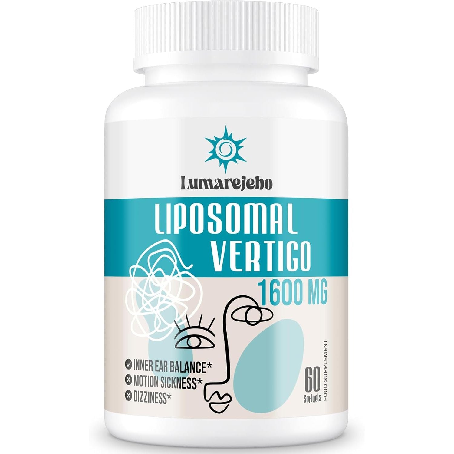Lumarejebo Liposomal Vertigo Softgel 1600Mg, Inner Ear Balance Supplement with Ginger & Ginkgo Extract for Adults, Motion Sickness & Dizziness Balance, 60 Softgels (Pack of 1)