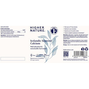 Higher Nature - Icelandic Seaweed Calcium - True Food® Formula - 260Mg Natural Source - Clinically Proven Calcium Supplement - Supports Bones, Teeth & Digestive Enzyme Function - 60 Capsules
