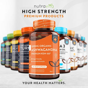 Organic Ashwagandha KSM-66® with 5% Withanolides - Vegan Friendly with the Highest Concentration Most Bioavailable Full-Spectrum Root Powder for Immune Support - Made in the UK by Nutravita