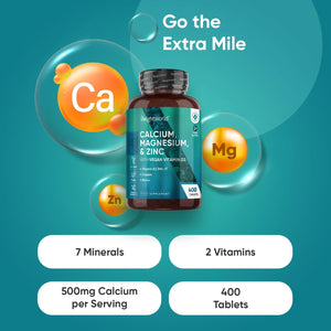 Weightworld Calcium, Magnesium, Zinc and Vitamin D Supplement | 1+ Year Supply | 400 Vegan Tablets | Calcium Tablets with Vitamin K2, Vitamin D, Copper & Selenium | Magnesium Stearate-Free