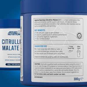 Applied Nutrition Citrulline Malate 2:1 | 3000Mg per Serving Nitric Oxide Booster Amino Acid Powder Supports Muscle Recovery Improves Performance Vegan Gluten Free (300G - 100 Servings) (Unflavoured)