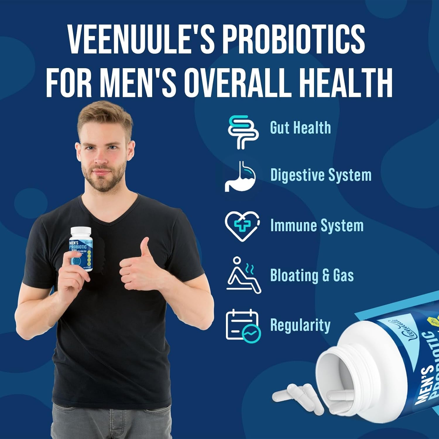 500 Billion CFU Probiotics for Men, 12 Diverse Strains Probiotics for Gut Health with Cranberry, Turmeric, Goji, for Digestive & Immune Health, Shelf Stable (60 Count (Pack of 1))