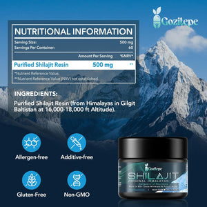 Shilajit High Potency Purified Himalayan Shilajit Resin with Fulvic Acid, Trace Minerals & Humic Acid, Vegan, Replenish Energy and Immune Support (Pack of 1)