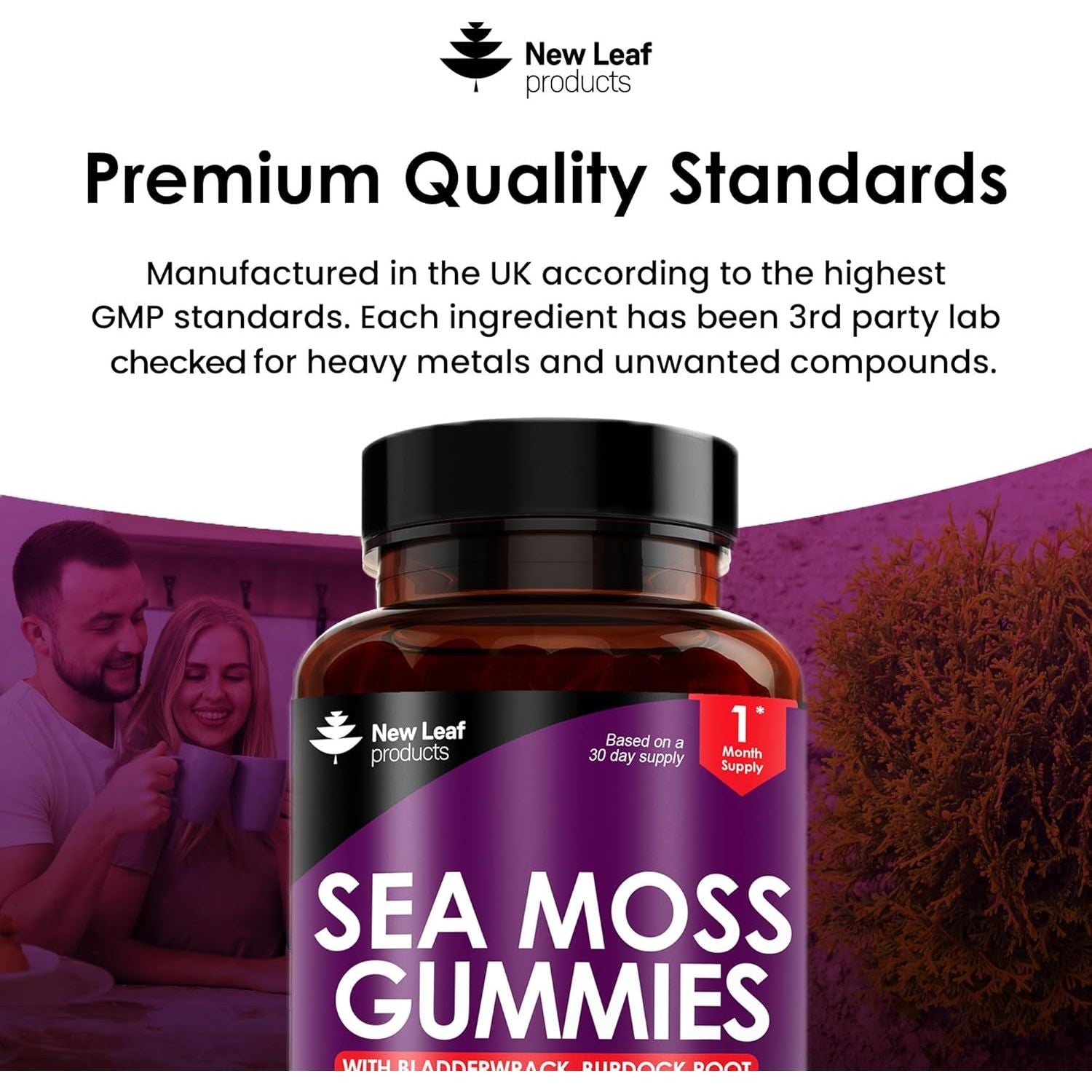 Sea Moss Gummies - Enriched with Irish Sea Moss, Burdock Root and Bladderwrack - High Strength 3000Mg Vegan Gummy - Seamoss Gummies Made in UK by New Leaf 60 Gummys