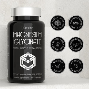 Magnesium Glycinate Supplement - 1500Mg Magnesium Bisglycinate Capsules with Zinc & Vitamin B6-120 Tablets High Strength Complex - 300Mg Chelated Supplement with Zinc - Advanced Absorption - UK Made