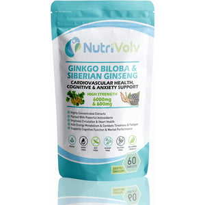 Ginkgo Biloba 6000Mg & Siberian Ginseng 600Mg Supplements - 60 Tablets - Memory Mental Focus