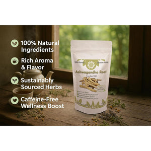 Premium Ashwagandha Root 100G – 100% Pure, Raw, Wild-Harvested, Non-Gmo, Vegan – Natural Stress Relief, Immune Support, Energy Boost - Ethically Sourced from Pristine Environments