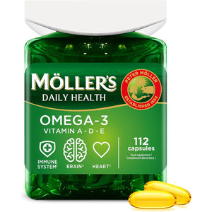 Moller’S ® | Omega-3 Capsules | Fish Oil | Nordic Omega-3 Dietary Supplement with EPA and DHA and Vitamins A, D and E | 166-Year-Old-Brand | Daily Health | 112 Capsules