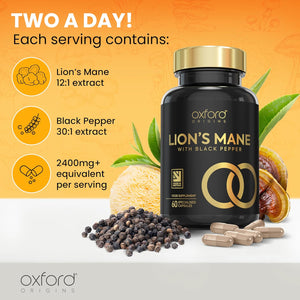 Advanced Lions Mane Mushroom 2400Mg - 60 High Strength Vegan Capsules - Lions Mane Supplement with Black Pepper - Lion'S Mane Mushroom Supplement (Not Lions Mane Powder or Tablets) Made in the UK