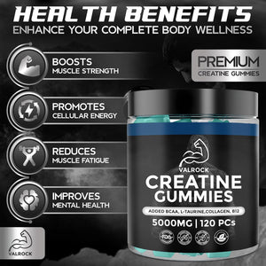 Creatine Gummies 5000Mg 120 Gummies - Added L-Taurine, Bcaa'S, Collagen, B12 - Pure Creatine Monohydrate Gummies for Muscle Recovery, Strength & Performance - Mixed Berry Flavour (1 Month Supply)