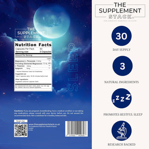 The Supplement Stack - Sleep - 3 in 1 Magnesium L-Threonate, L-Theanine & Apigenin for Deeper Sleep, Relaxation, Cognitive Support, and Mood Enhancement. Clinically-Proven - UK Company