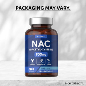 NAC Supplement N-Acetyl-Cysteine 900Mg | 180 Vegan Capsules | Amino Acids High Strength | Free Form | by Horbaach