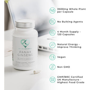 Panax (Korean) Ginseng 3500Mg 20% Ginsenosides | 4 Month Supply - 120 High Strength Capsules with No Bulking Agents | for Improved Memory, Athletic Endurance, Stress Reduction | Love Life Supplements