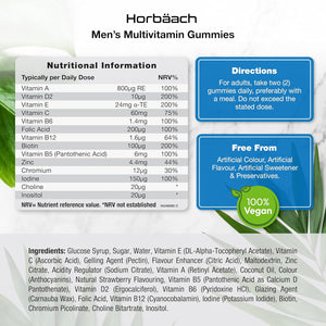 Multivitamin Gummies for Men | 60 Count | Natural Strawberry Flavour | 14 Key Nutrients with Vitamin A, B12, C, D and Zinc | Suitable for Vegans and Vegetarians | by Horbaach